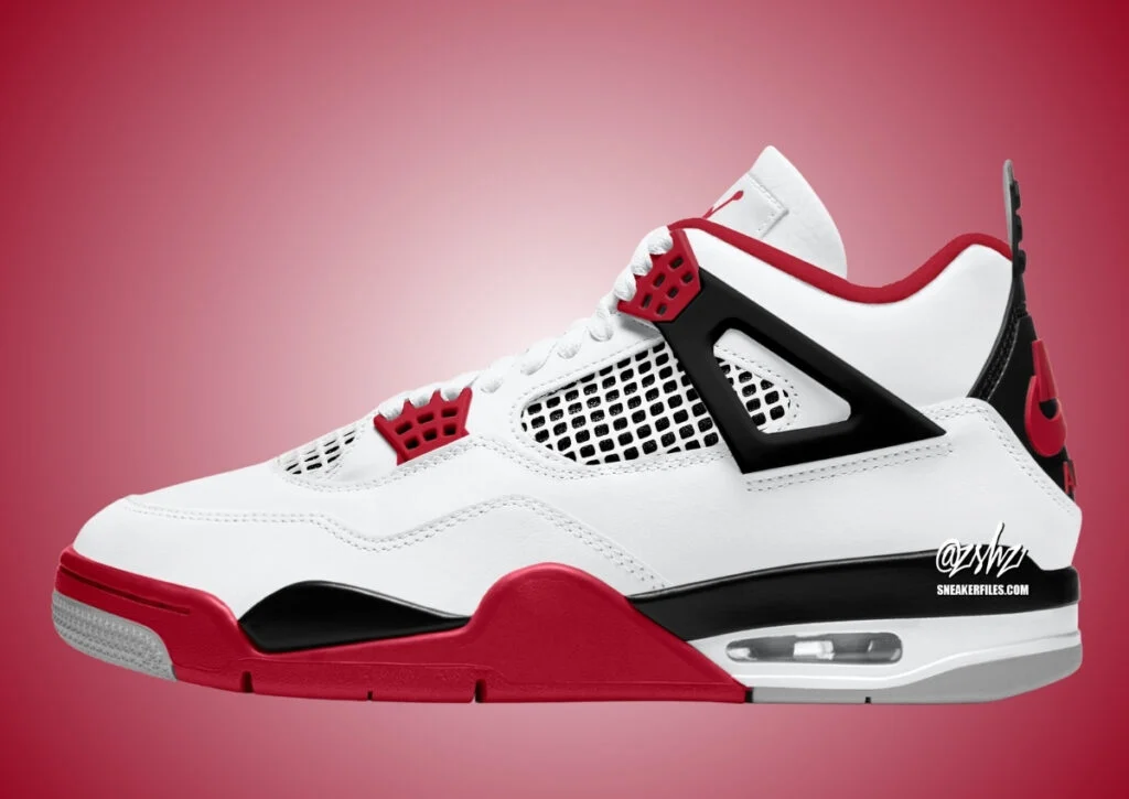 Air Jordan 4 Fire Red 2027 blanche et rouge avec œillets noirs